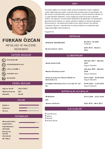 Metalürji Ve Malzeme Mühendisliği Cv Örnekleri cv indir